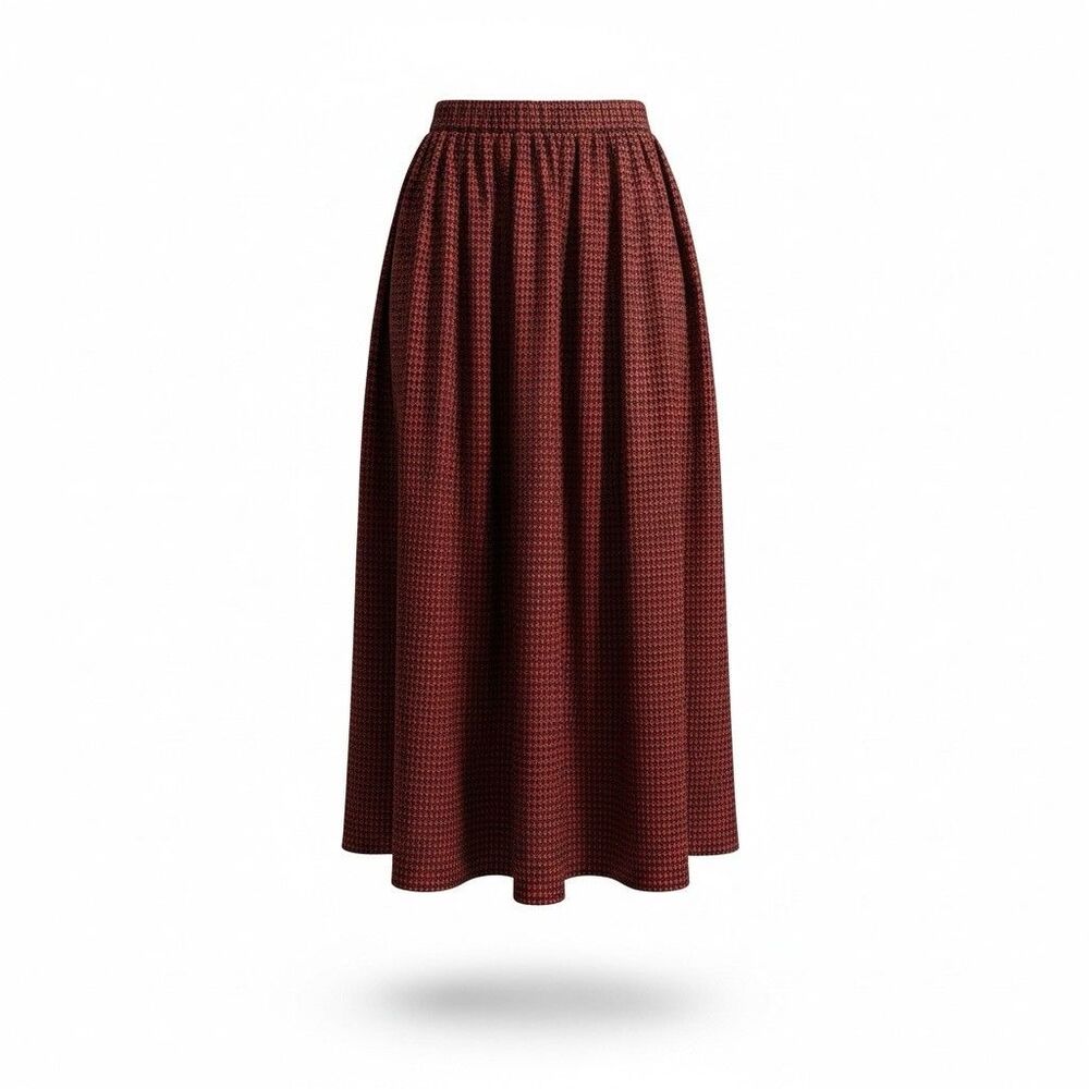 Vintage 80s marisa‎ christina red orange houndstooth check Maxi skirt elastic M